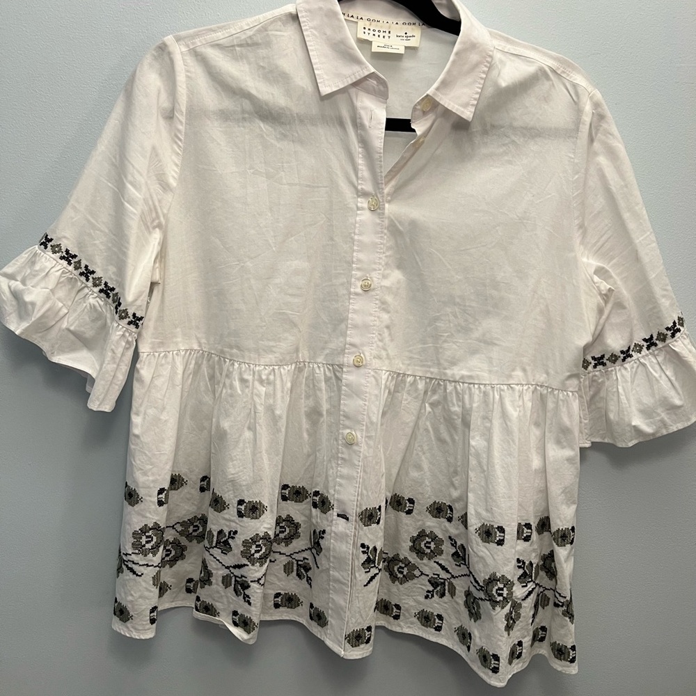 Kate Spade Broome Street collared embroidered shirt